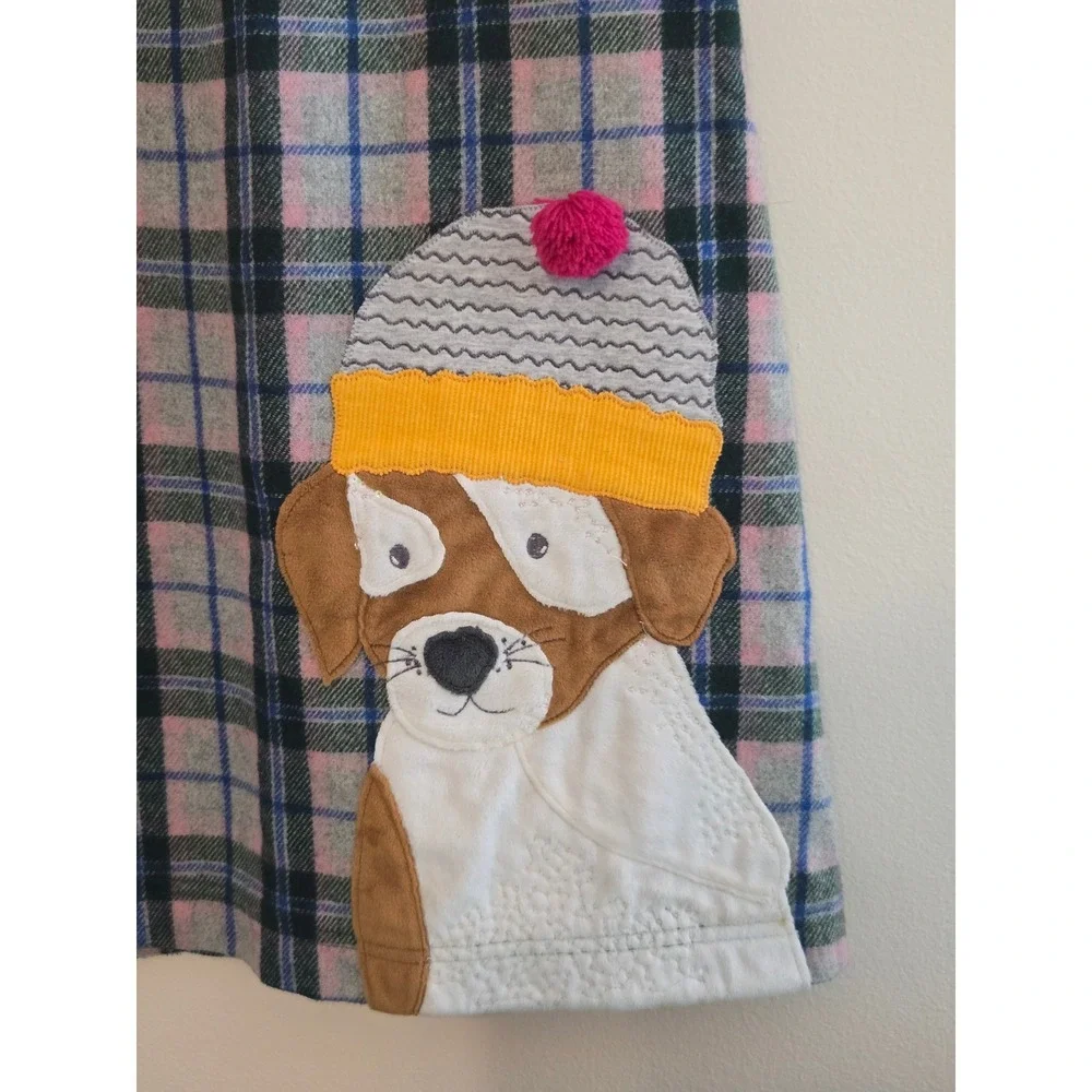 Mini Boden Plaid Dog Applique A Line Dress Girls 7 8 Years Blue Pink‎ Gray